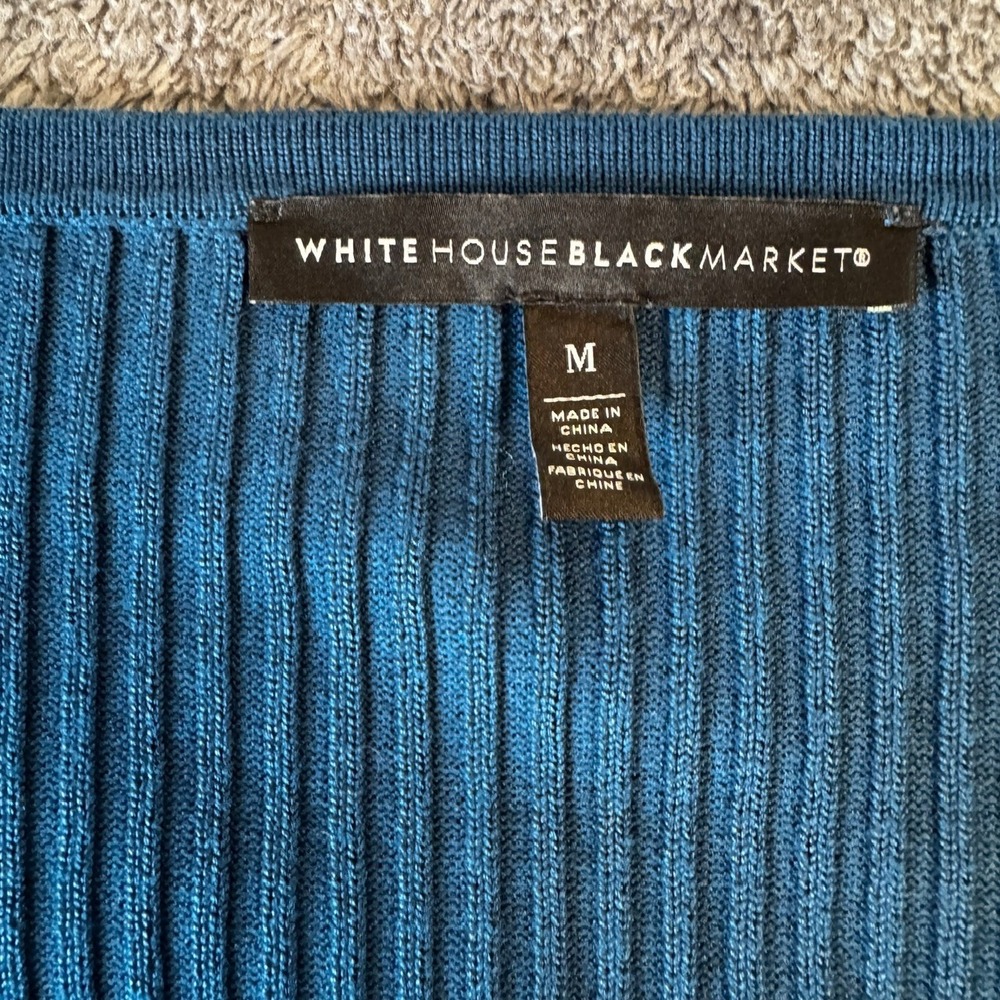 White House Black Market WHBM Size M Teal Ribbed Henley Sweater Pointelle V-Neck - Picture 2 of 6